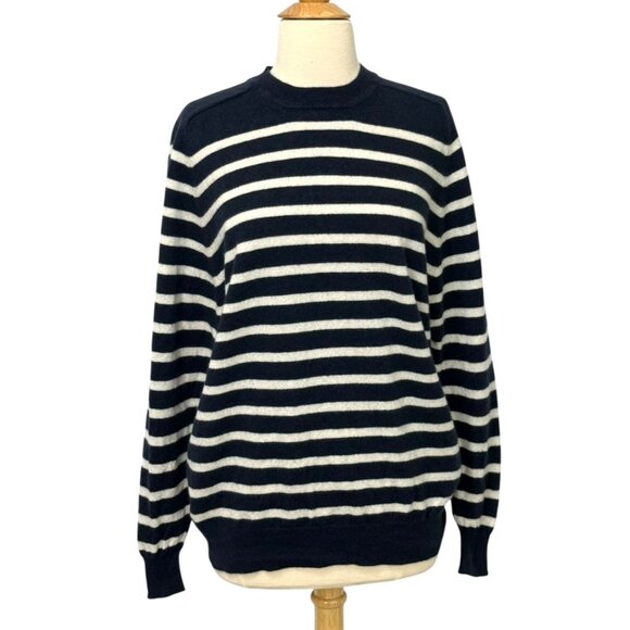 G. Label by Goop Gia Striped Cashmere Sweater Blue White Crew Pullover Size S